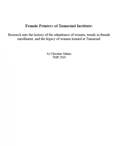 Female Printers of Tamarind Institute: Research into the history of the admittance of women, trends in female enrollment, and the legacy of women trained at Tamarind.