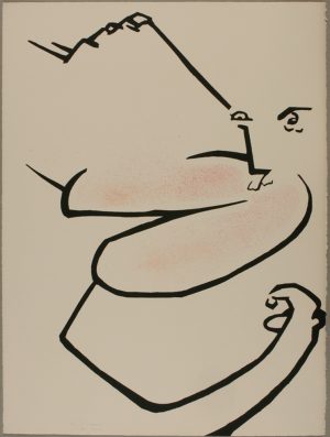 Three-color lithograph by David Hare with abstracted figure.
