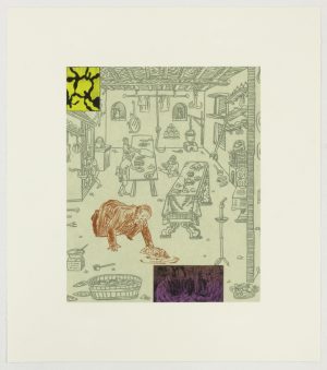 Six-color lithograph with chine collé by MIchael Krueger.