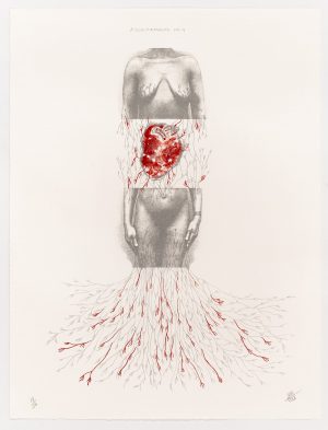 Two-color lithograph by Rosana Paulino.