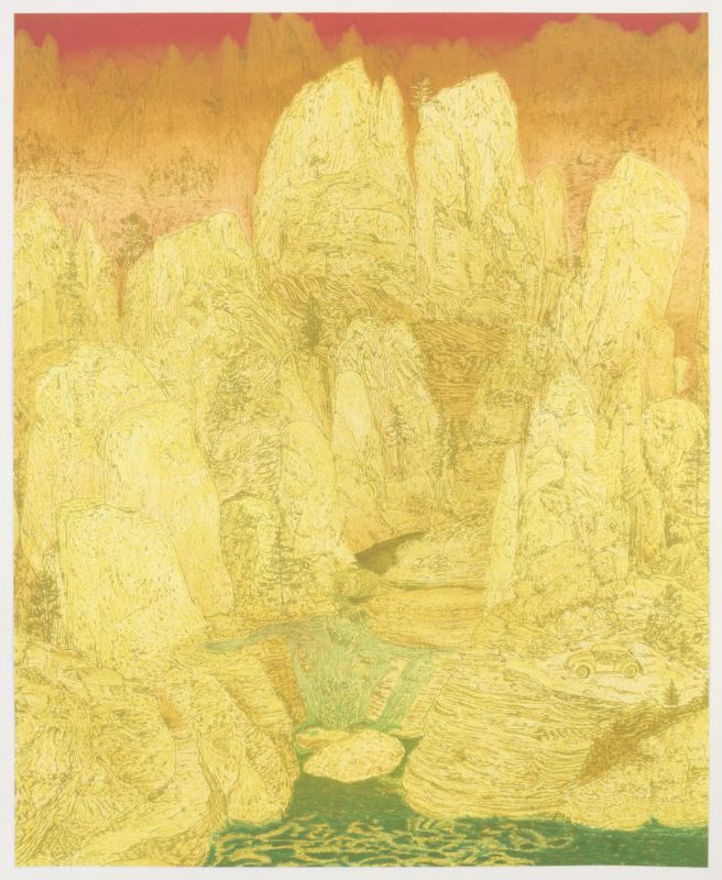 Eight-color lithograph with landscape by Michael Krueger.
