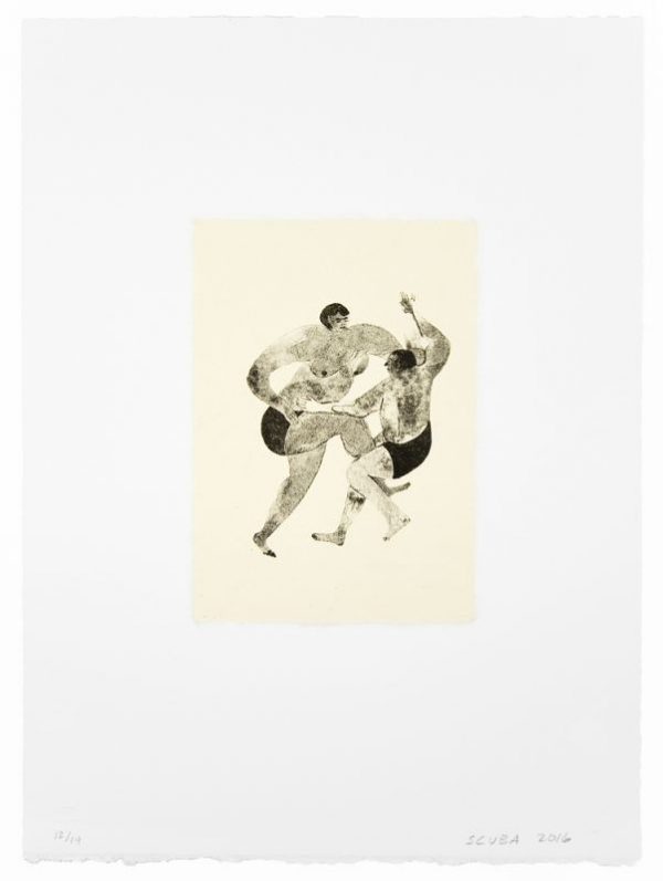 Single-color lithograph with chine collé by SCUBA: Sandra Wang and Crockett Bodelson.