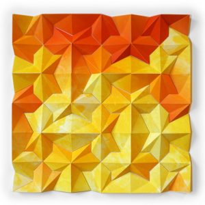Three-dimensional, five-color lithographic monoprint collage by Matthew Shlian
