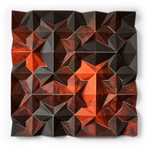Three-dimensional, five-color lithographic monoprint collage by Matthew Shlian.