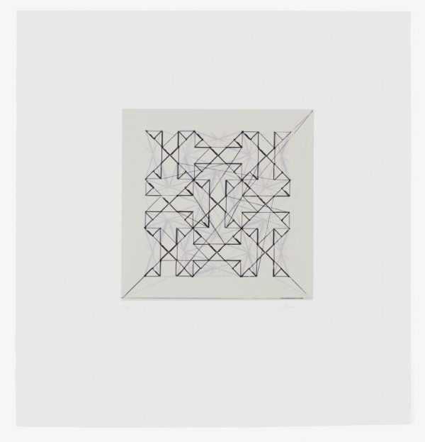 Three-color lithograph with chine collé by Matthew Shlian. 