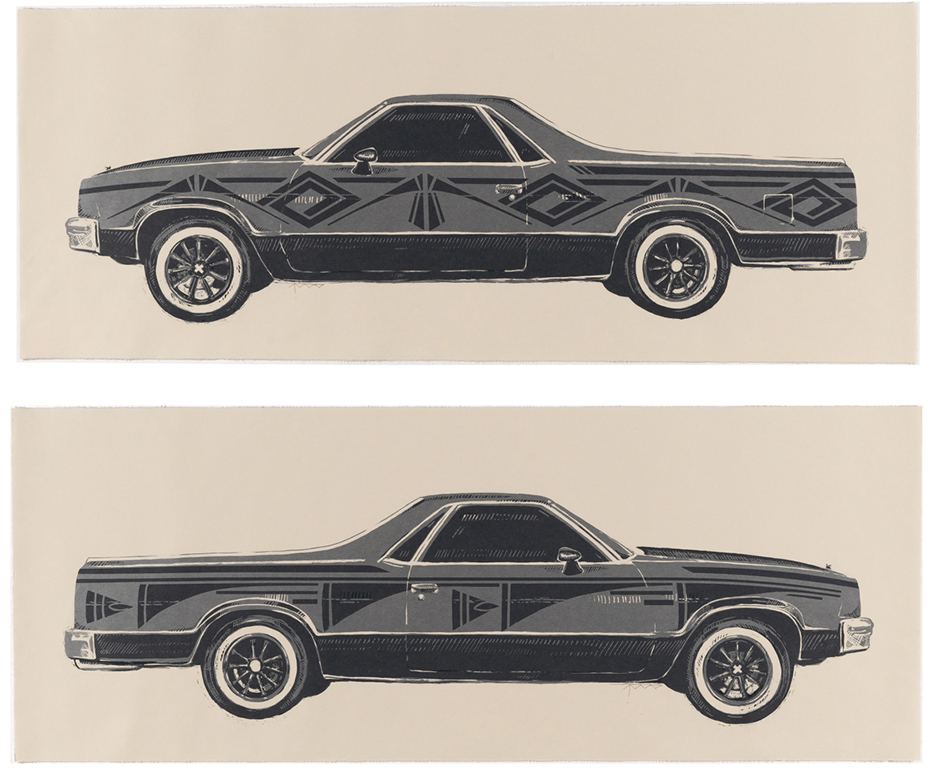 Two El Camino cars by Rose B. Simpson