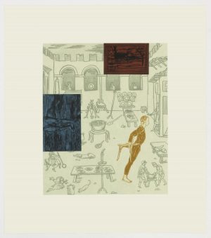 Five-color lithograph with chine collé by Michael Krueger.